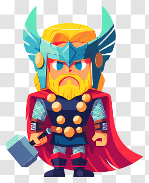 Cute Thor - Cartoon Superhero With Hammer Illustration Transparent PNG