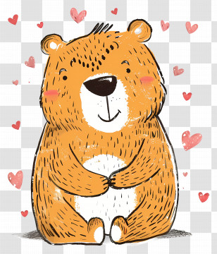 Bear - Cute Cartoon Bear With Hearts Illustration Transparent PNG