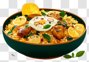 Realistic Style Chicken Biryani - Lemon Chicken Rice Dish With Egg Transparent PNG