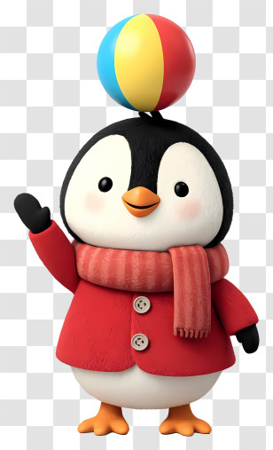 Cute Cartoon Penguin - Cute Penguin In Red Coat Transparent PNG