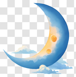 Watercolor Moon - Crescent Moon With Clouds Illustration Transparent PNG
