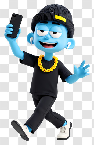 Playful Cartoon Boy - Cool Blue Selfie Cartoon Character Transparent PNG