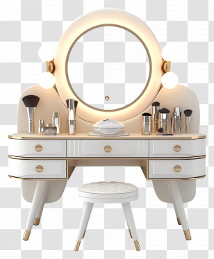 Makeup Vanity - Elegant White Vanity Table With Mirror Transparent PNG