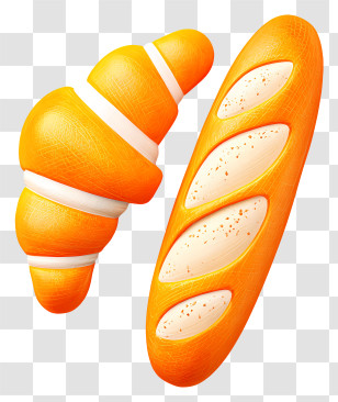 Croissant And Baguette - Orange Bread And Croissant Illustration Transparent PNG