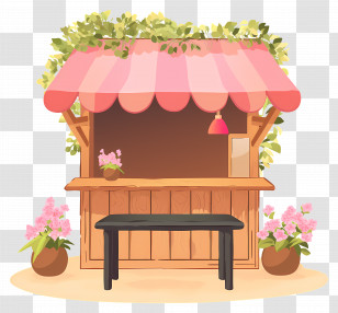 Wooden Market Stall - Charming Flower Booth Illustration Transparent PNG