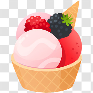Icon - Ice Cream In Waffle Cone With Berries Transparent PNG