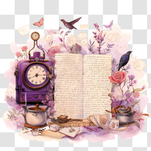 Dear Diary Day - Vintage Journal With Clock Transparent PNG