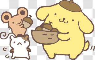 Cinnamoroll - Cartoon Animals Collecting Acorns Playfully Transparent PNG