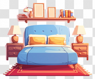 Bedroom Furniture - Cozy Bedroom With Blue Bed Transparent PNG