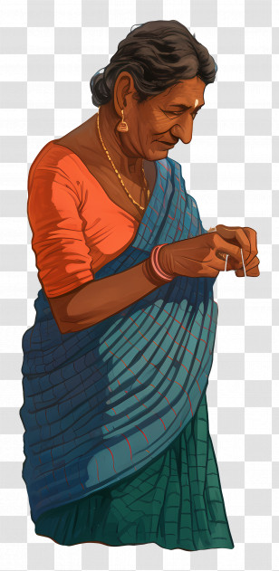 Indian Woman Knitting - Elderly Woman Sewing For Craftsmanship Concept Transparent PNG