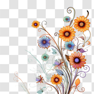 Abstract Flowers - Artistic Decorative Floral Design Transparent PNG