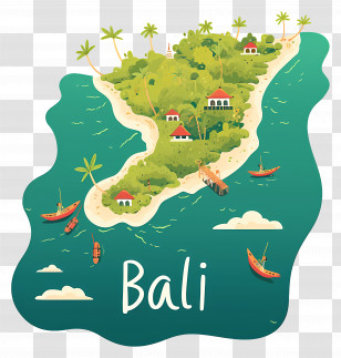 Bali Island - Bali Island Map Illustration With Tropical Elements Transparent PNG