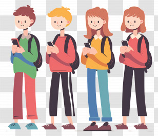 Group Of People - Cartoon Illustration Of Students Using Smartphones Transparent PNG