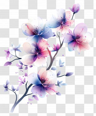 Blooming Flowers - Watercolor Floral Illustration Transparent PNG