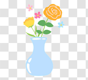 Flower In Vase - Blue Vase With Yellow And Orange Flowers Transparent PNG