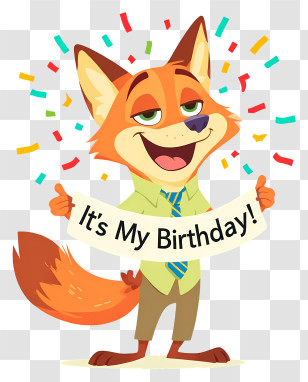 Nick Wilde Birthday - Fox With Birthday Banner Transparent PNG