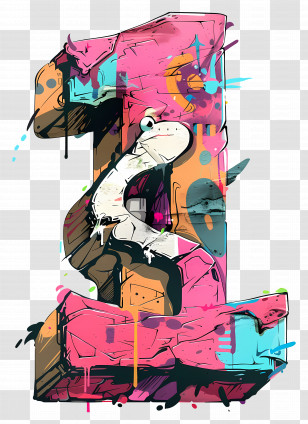 Number 1 - Graffiti Number 1 With Colorful Design Transparent PNG