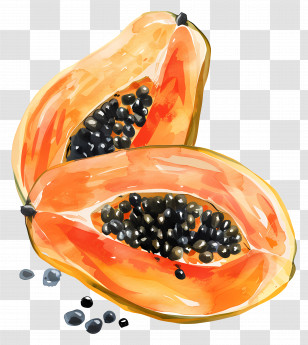 Papaya - Halved Papaya With Dark Seeds Transparent PNG
