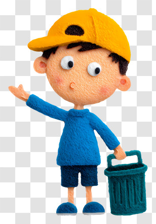 Boy Throwing Garbage - Boy With Trash Can In Blue Outfit Transparent PNG