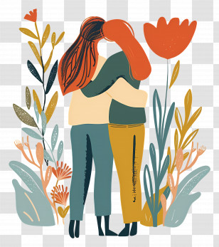 Friendship - Hugging Couple With Flowers Transparent PNG