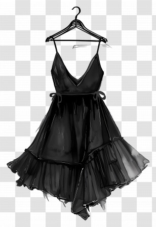 Black Dress - Elegant Black Dress On A Hanger Illustration Transparent PNG