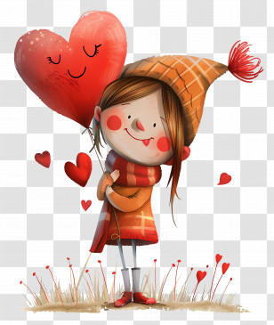 Love Design - Cute Girl With Heart Balloon Transparent PNG