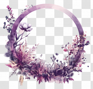 Circle Frame - Beautiful Purple Floral Wreath Transparent PNG