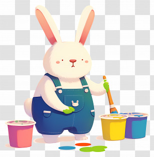Rabbit Painting - Painting Rabbit With Colorful Buckets Transparent PNG