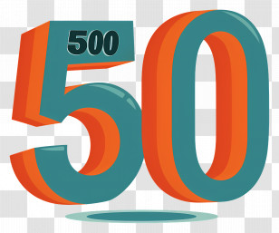 Number 50 - Colorful Number Five Hundred Graphic Illustration Transparent PNG