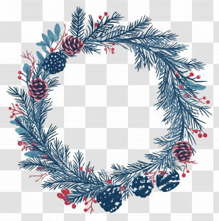 Christmas Frame Blue - Christmas Wreath With Pine And Red Accents Transparent PNG
