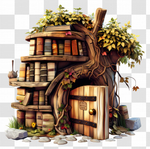 Animated Books - Tree House With Books Illustration Transparent PNG