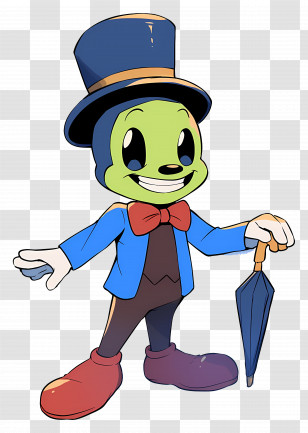 Jiminy Cricket - Smiling Cartoon Cricket With Umbrella Transparent PNG