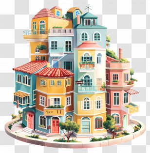 Real Estate - Colorful Cartoon Houses Illustration Transparent PNG