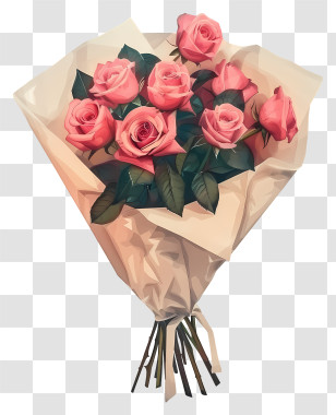 Rose Bouquet - Pink Rose Bouquet With Wrapping Transparent PNG