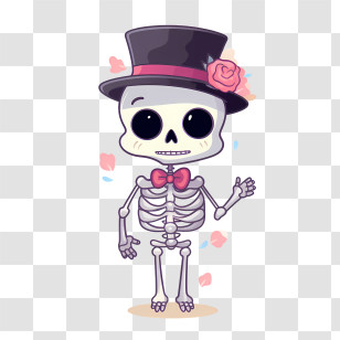Halloween Skeleton - Cute Skeleton Cartoon With Top Hat Transparent PNG