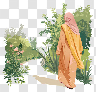 Cartoon Woman With Veil - Woman In Orange Dress Walking Outdoors Transparent PNG
