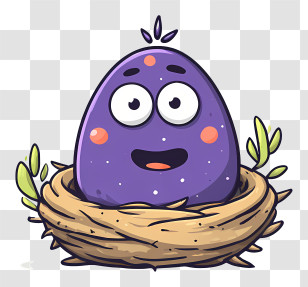 Cartoon Egg In Nest - Cute Purple Egg In A Nest Transparent PNG