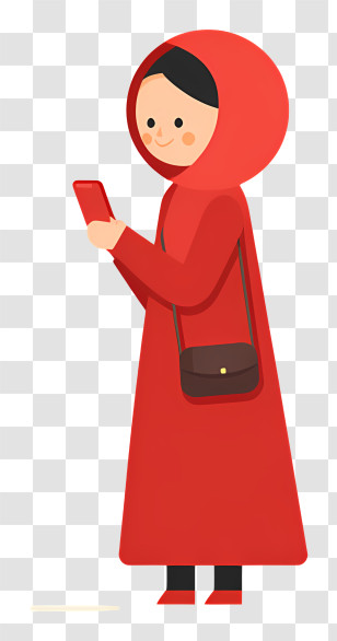 Muslim Woman Using Phone - Girl In Red Hood Using Smartphone Transparent PNG