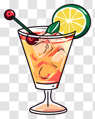 Cartoon Cocktail - Refreshing Cocktail Drink With Lime And Cherry Transparent PNG