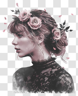 Taylor Swift - Side Profile Of Woman With Floral Headpiece Transparent PNG