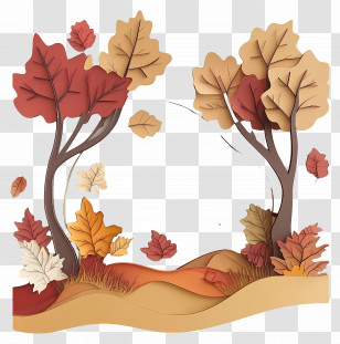 Autumn Nature - Autumn Landscape With Paper Art Style Design Transparent PNG