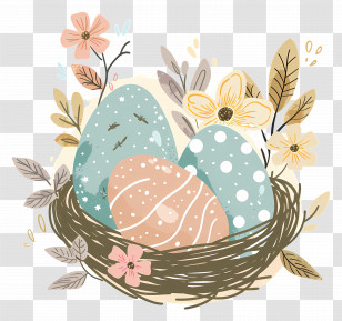 Easter Eggs In A Nest - Beautiful Easter Eggs In A Floral Nest Arrangement Transparent PNG