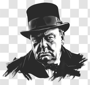 Winston Churchill Day - Black And White Illustration Of Man In Hat Transparent PNG