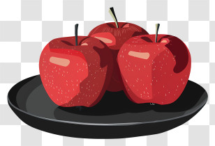 Red Apples - Three Red Apples On A Black Plate Transparent PNG
