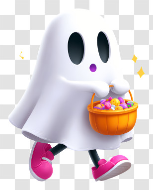 Ghost With Pumpkin Basket - Cute Ghost Trick-or-Treating Transparent PNG