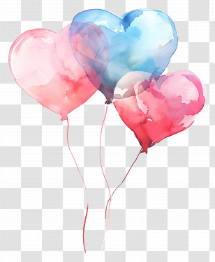 Watercolor Balloons - Watercolor Heart-shaped Balloons For Love Theme Transparent PNG