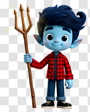 Elf Boy - Blue Boy Walking With Trident Transparent PNG