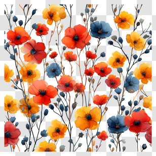 Floral Pattern Background - Colorful Blooming Flowers Transparent PNG