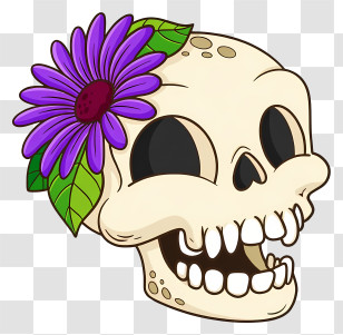 Halloween Skull Flowers - Skull With Purple Flower Transparent PNG