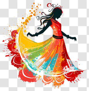 Happy Navratri - Colorful Dancing Woman Silhouette Transparent PNG